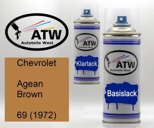 Chevrolet, Agean Brown, 69 (1972): 400ml Sprühdose + 400ml Klarlack - Set, von ATW Autoteile West.